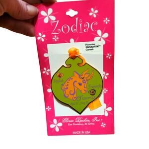 Vntg Zodiac Sighn Bag Charm Taurus With Swarovski Stone USA Made Gloria Duchin